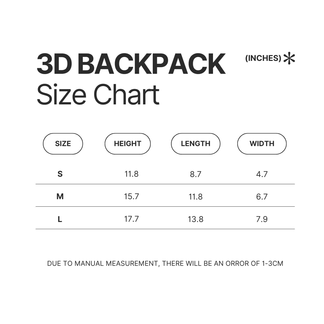 3D Backpack Size Chart - BFDI Merch