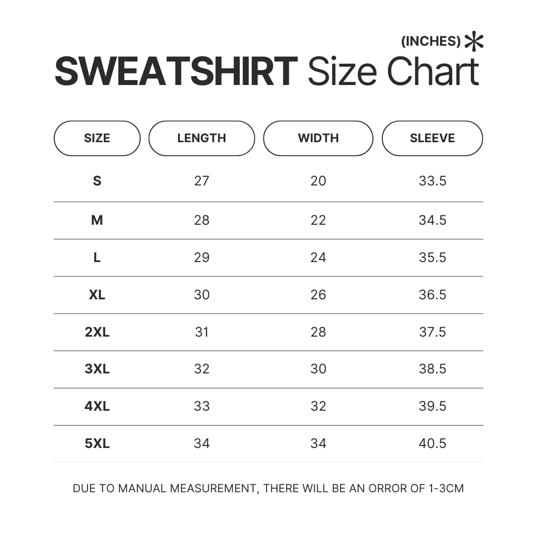 Sweatshirt Size Chart - BFDI Merch