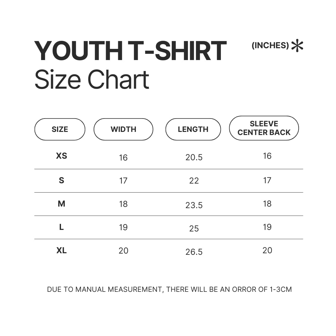 Youth T shirt Size Chart - BFDI Merch